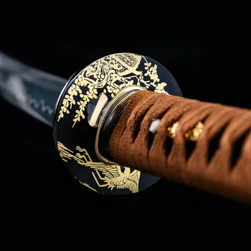 Vista 9 de Handforged Samurai Katana Sword - Damascus/1060/1095 High Carbon Steel, Full Tang, Iron Tsuba, Solid Wood Saya - Real Functional Sharp Blade for