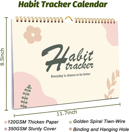 Vista 3 de Calendario de seguimiento de hábitos – 12 meses sin fecha, seguimiento diario de objetivos y hábitos, planificador de hábitos con encuadernación