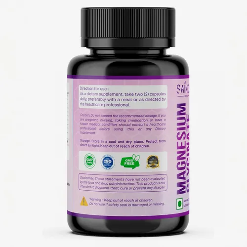 Vista 5 de Glicinato de magnesio quelado 1600 mg por porción de alta absorción, puro y potente - 60 cápsulas