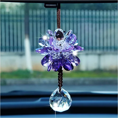Vista 7 de Colgante de espejo retrovisor para automóvil, adorno colgante de cristal brillante, accesorios de automóvil de moda, decoración colgante de espejo