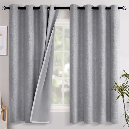 Vista 104 de YoungsTex - Cortinas opacas de lino para dormitorio, oscurecimiento de la habitación, cortinas con textura de lino, paneles con aislamiento térmico