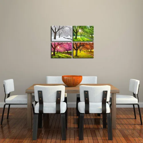 Vista 4 de KREATIVE ARTS 4 piezas de lienzo de arte para pared, primavera, verano, otoño, invierno, cuatro estaciones, paisaje, colorido, árbol, pintura
