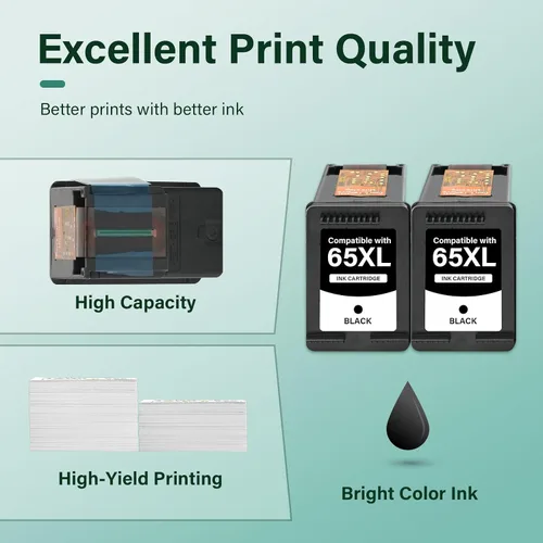 Vista 6 de 65XL 65 cartuchos de tinta negra 65XL Paquete combinado de repuesto remanufacturado para cartuchos de tinta HP 65 XL negro para impresora HP Envy