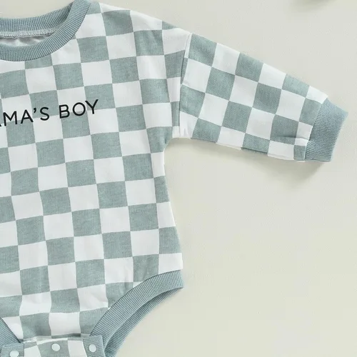 Vista 6 de Ayalinggo Mameluco de burbujas para bebé niña niño tablero de ajedrez con cuello redondo, suéter de manga larga