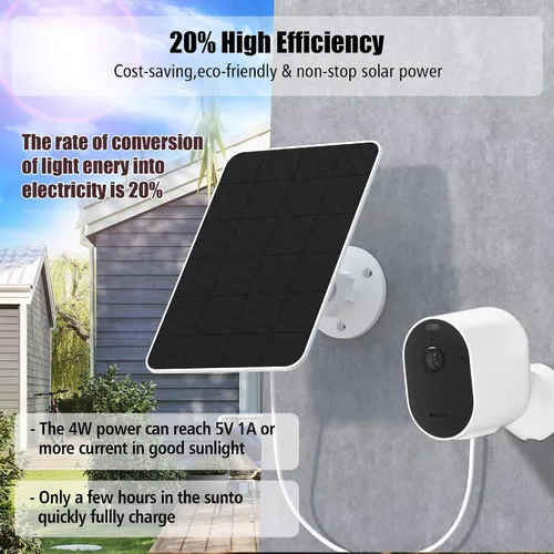 Vista 4 de Cargador de panel solar compatible con Arlo Pro 3/Pro 4/Pro 5S/Pro 3 Floodlight/Ultra/Ultra2, carga de paneles solares de 5 V 4 W, IP66 resistente a