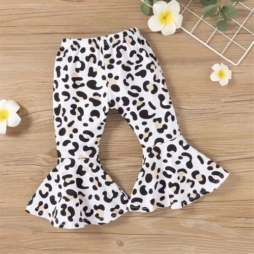 Vista 7 de SHAGMTLI Toddler Baby Girl Bell-Bottom Pants Leggings Outfit Suit Little Girls Flared-Sleeve Top + Leopard Printed Trousers