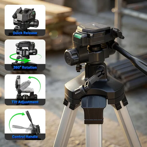 Vista 5 de Huepar Pro PT250 100-Inch Laser Level Tripod, 1/4"-20 & 5/8"-11 Mounts