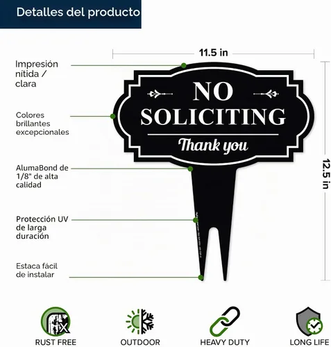 Vista 7 de Letrero de No Soliciting Yard (No Soliciting Yard Sign, No Solicitation In Ground de 11 x 11 pulgadas), ACM libre de óxido, resistente a