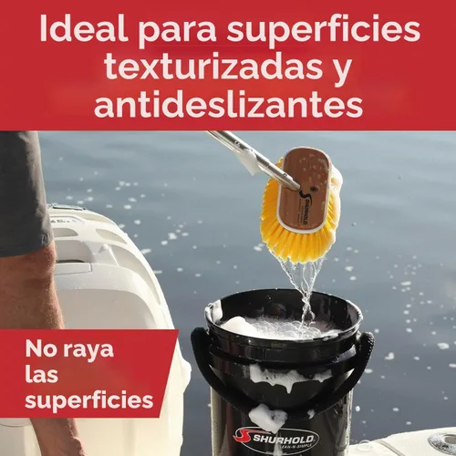 Vista 4 de Shurhold Classic Deck Brush – Boat Cleaning Brush with Wood Block, Rubber Bumper & Durable Bristle Design