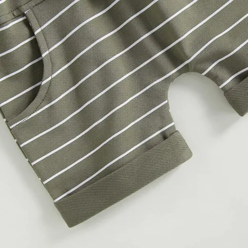 Vista 6 de Lucikamy Ropa de bebé niño sin mangas + pantalones cortos con estampado a rayas con bolsillos, 2 piezas de trajes de verano