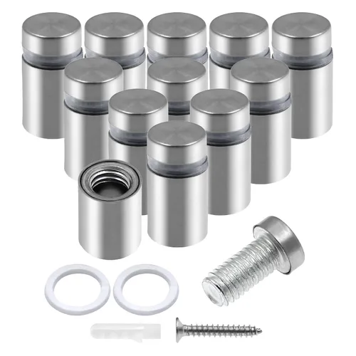 Vista 10 de Luomorgo 12 piezas tornillos separadores de acero inoxidable de 1" x 1", herrajes de montaje para letreros de pared, separadores de vidrio