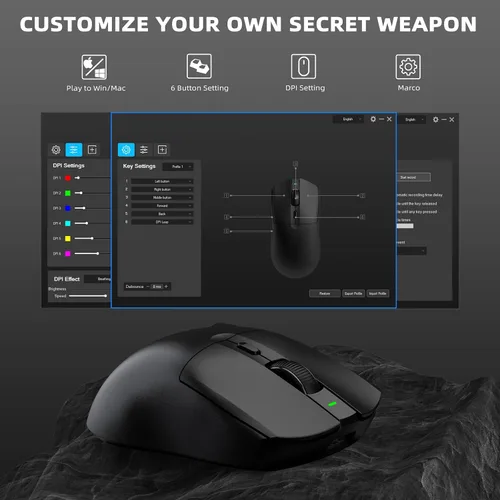 Vista 6 de MANBASNAKE AJAZZ AJ139 PRO - Mouse inalámbrico para juegos, mouse ligero para juegos de computadora con sensor PixArt PAW3395, 26,000 DPI, 6 botones