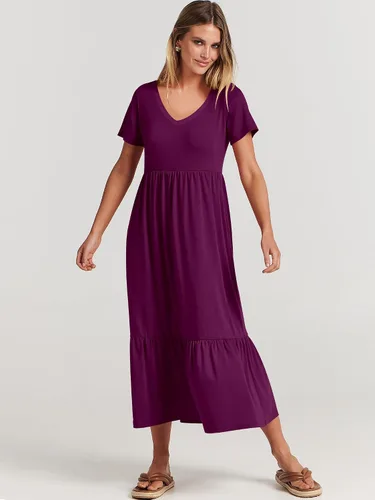 Vista 8 de ANRABESS Vestido largo casual de verano para mujer, manga corta, cuello en V, escalonado, playa, vacaciones, vestido de verano 2025