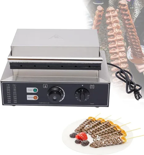 Vista 10 de Máquina de hacer gofres comercial de acero inoxidable de 1750 W, máquina de panadería redonda de 110 V, máquina eléctrica para hacer gofres de acero
