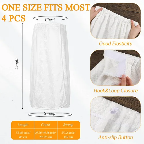 Vista 35 de 4 toallas envolventes para mujer, bata de spa con cierre ajustable, parte superior elástica, envoltura ligera para baño y ducha