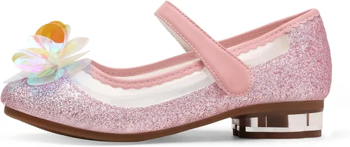 Vista 3 de DREAM PAIRS Zapatos de vestir para niñas con purpurina para boda, fiesta, flores, princesa, zapatos de tacón bajo