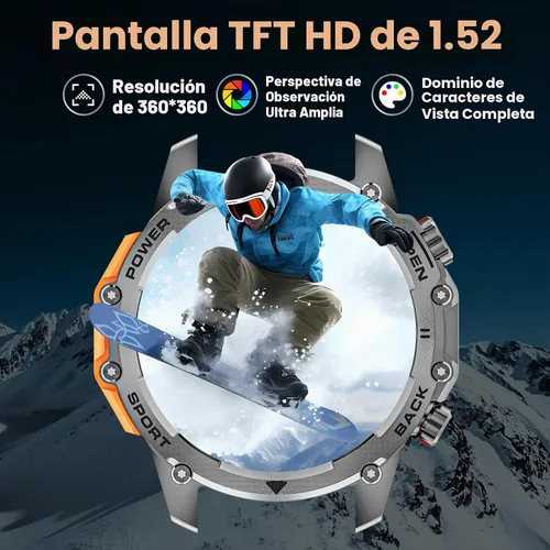 Vista 3 de Hwagol Relojes inteligentes para hombre (llamada/notificación), reloj inteligente militar de 1.52 pulgadas, dos kits de estilos, linterna, más