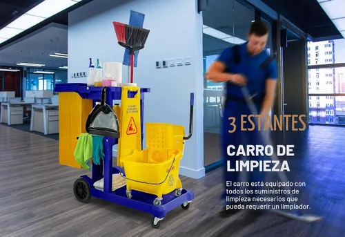 Vista 3 de Carrito de limpieza comercial con bolsa de vinilo AF08170 Azul