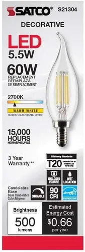 Vista 4 de Satco 6Pk 5.5w CA10 LED 2700K Candelabro Base regulable - 60w equiv