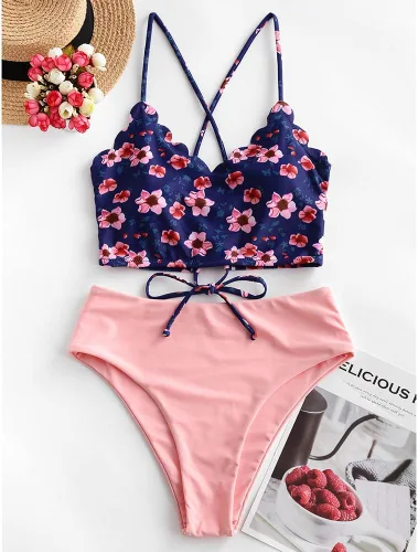 Vista 2 de ZAFUL Traje de baño de dos piezas con diseño de teñido anudado para mujer