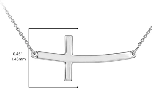 Vista 3 de Collar de plata de ley 925 curvada con cruz lateral con cadena Rolo - Elección de longitud