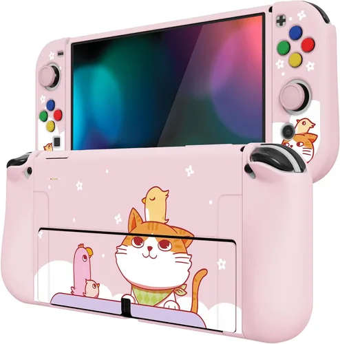 Vista 6 de PlayVital ZealProtect - Funda protectora suave para Nintendo Switch OLED, protector flexible Joycon Grip para Nintendo Switch OLED con tapas