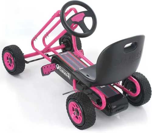 Vista 9 de Hauck Lightning Go Kart con pedal para niños de 4 a 8 años, asiento de cubo ajustable, ruedas de plástico con perfil de goma, freno de mano para Rosa