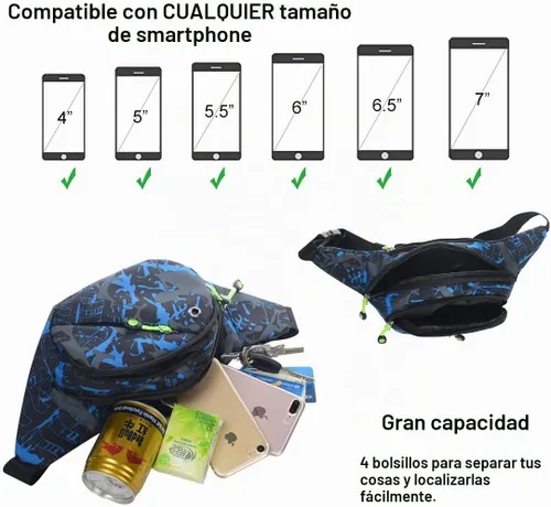 Vista 3 de Ausion - Cangurera con bolsillos con cremallera, cinturón ajustable para entrenamiento, de vacaciones, senderismo, correr, para iPhone 11 Pro Xs Max