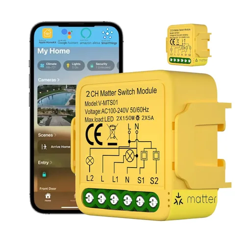 Vista 7 de Matter Smart Switch Module DIY Light Relay Switch 16A/100-240V, funciona con Apple Home, Siri, Alexa, Google, SmartThings, Matter Smart Home