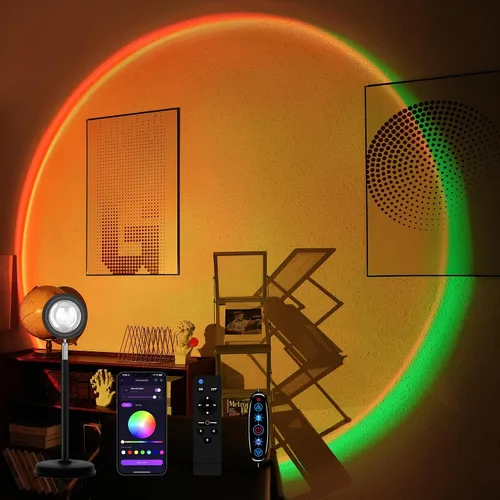 Vista 10 de Tsrarey Proyector de Lámpara de Puesta de Sol, Luz de Proyección de Sol con Rotación de 180 Grados, Lámpara de Pie LED para Noche con Puerto USB