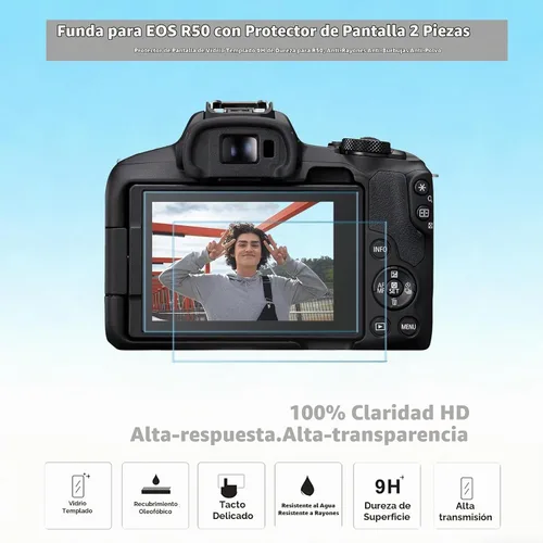 Vista 5 de Funda para cámara Canon EOS R50, funda protectora de silicona suave, antiarañazos, funda ajustada delgada con accesorios de protector de pantalla