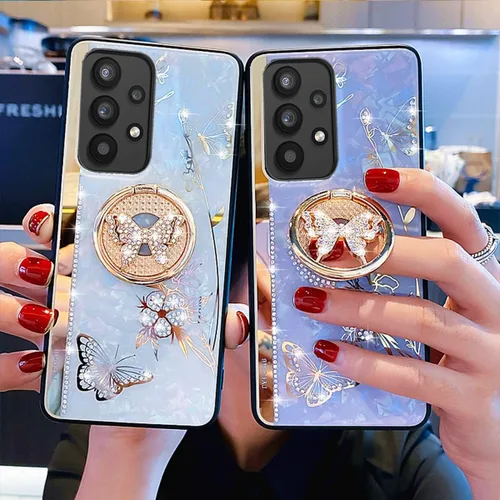 Vista 2 de Funda para Galaxy S22 Plus con función atril, bonita carcasa de mármol con diseño floral y soporte de anillo, elegante funda protectora a prueba