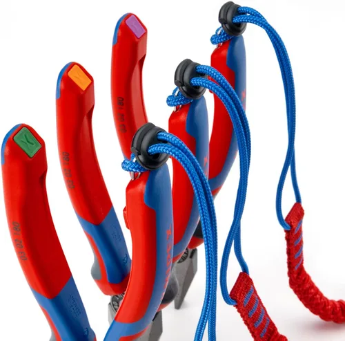Vista 9 de Knipex Tools 13 82 8, Alicates de instalación eléctrica 6 en 1 con mango de agarre cómodo, Rojo y Azul