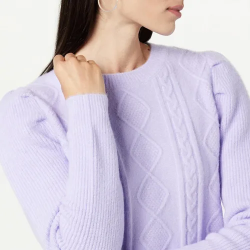 Vista 3 de The Drop Suéter de punto trenzado con mangas abullonadas Gloria para mujer