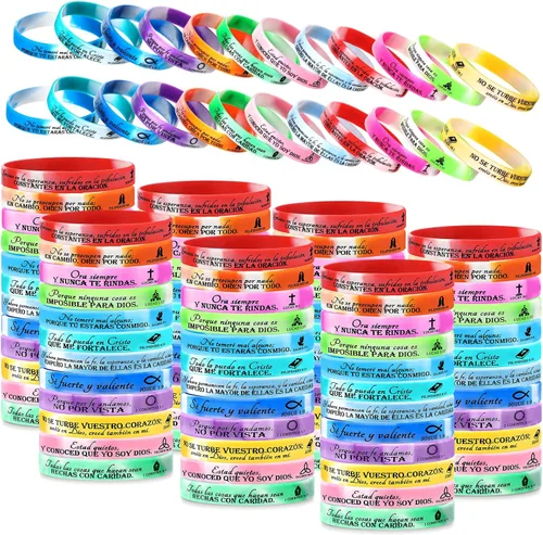 Vista 14 de 120 pulseras cristianas de silicona a granel, 12 estilos Colores brillantes