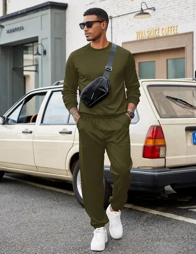 Vista 96 de COOFANDY Conjunto deportivo de 2 piezas para hombre, sudadera de manga larga, sin botones, para deportes, casual, fitness, trotar