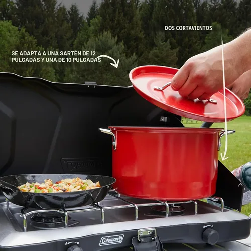 Vista 8 de Coleman Triton+ estufa de camping de propano de 2 hornillas con encendido InstaStart, estufa portátil de camping con 2 quemadores ajustables