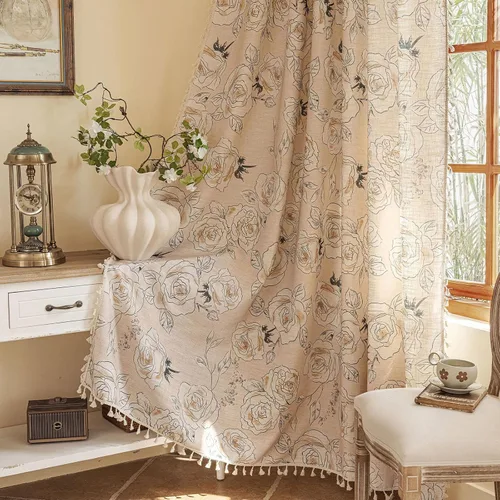 Vista 20 de ENJOYBRIDAL - Cortinas azules florales de 63 pulgadas, juego de 2 paneles, cortinas semi transparentes, cortinas cortas para sala de estar, bolsillo