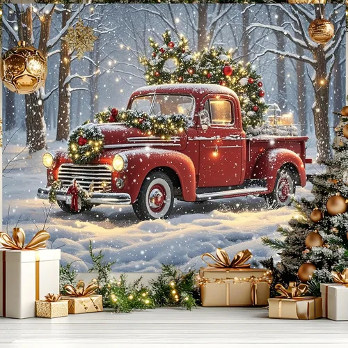 Vista 14 de HOMETITUTE Pancarta de Navidad de Papá Noel 8 x 6 pies Lista de Regalos Telón de Fondo Fiesta Navideña Fondo Árbol Muñeco de Nieve Bicicleta