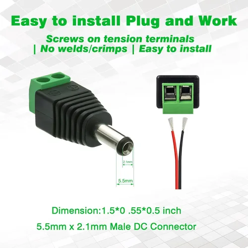 Vista 3 de Juego de 40 conectores macho de alimentación DC de 12 V, conector de barril de 5,5 mm x 2,1 mm, adaptador de alimentación para tira de luces LED