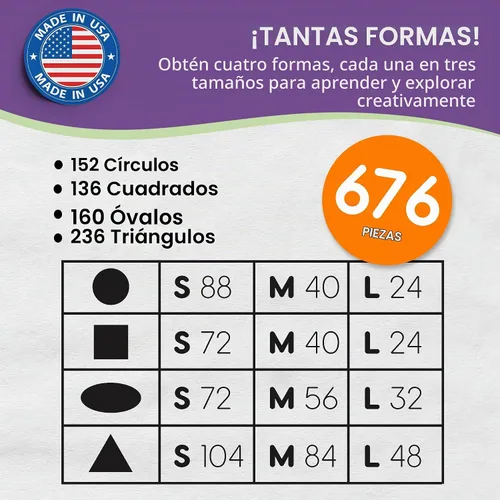 Vista 4 de Formas Básicas 1: Círculos, Triángulos, Cuadrados, Óvalos, 676 Piezas de Cartulina Troquelada Hecha en EE.UU. Formas Geométricas en 3 Tamaños y 4