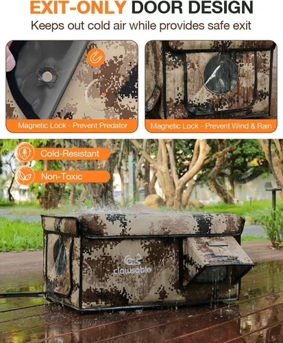 Vista 5 de Casa térmica para gatos, indestructible, 100% resistente a la intemperie, puerta segura contra escape, refugio aislado para gatos al aire libre
