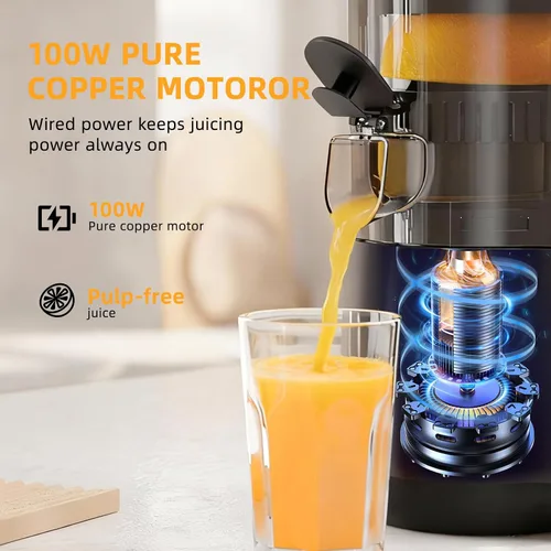 Vista 4 de Exprimidor eléctrico de cítricos, máquina exprimidora de cítricos manos libres con cepillo de limpieza, exprimidor automático de alto rendimiento
