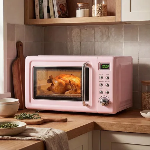 Vista 12 de LDAILY Horno de microondas pequeño retro de 0.7 pies cúbicos, microondas compacto de encimera de 700W con 5 niveles de potencia, menús de cocción
