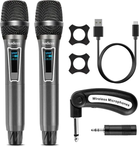 Vista 7 de Micrófono inalámbrico de karaoke, sistema de micrófono de mano sin demoras con receptor recargable, adecuado para cantar, enseñar, iglesia, bodas