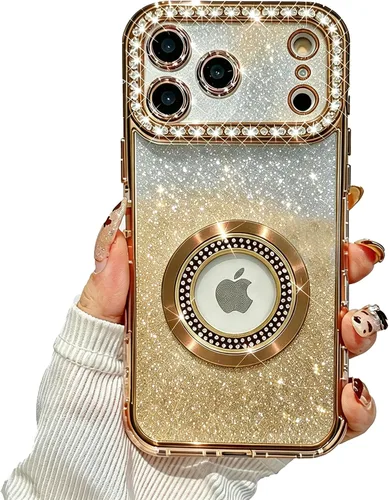 Vista 16 de Losin Funda magnética compatible con iPhone 15 Pro Max con purpurina compatible con MagSafe Funda de lujo con diamantes de imitación con logotipo