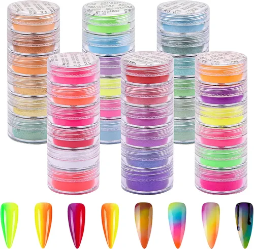 Vista 10 de Duufin 36 colores de pigmento de uñas en gel acrílico pigmentos coloridos luminosos iridiscentes con purpurina perlado de alto brillo halo en polvo