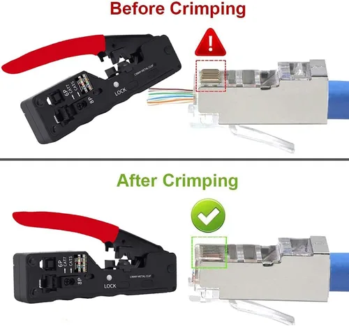 Vista 2 de LEATBUY Kit de crimpadora CAT5 CAT6 RJ45 Juego de herramientas de crimpado de paso, herramienta de red de crimpado Ethernet, cortador de cables LAN