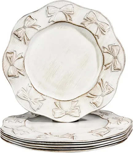 Vista 10 de Platos Base Blancos Antiguos, Platos Base Redondos de 13" para Platos de Cena, Juego de 6 Platos Base de Plástico para Bodas, Fiestas, Decoración