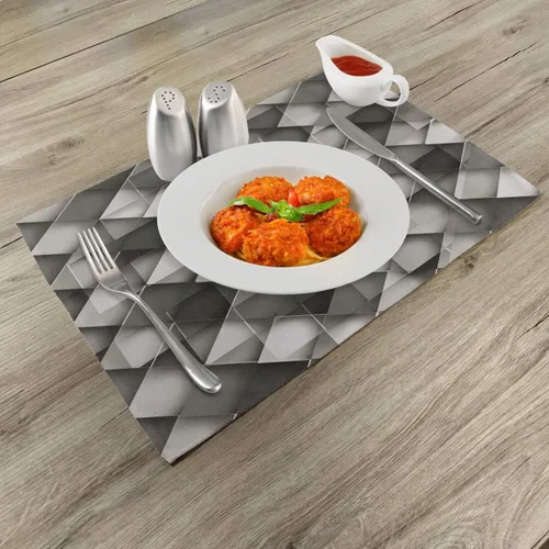 Vista 2 de Ambesonne Juego de 4 manteles individuales modernos, diseño geométrico con cuadros grises degradados, manteles individuales de tela lavable